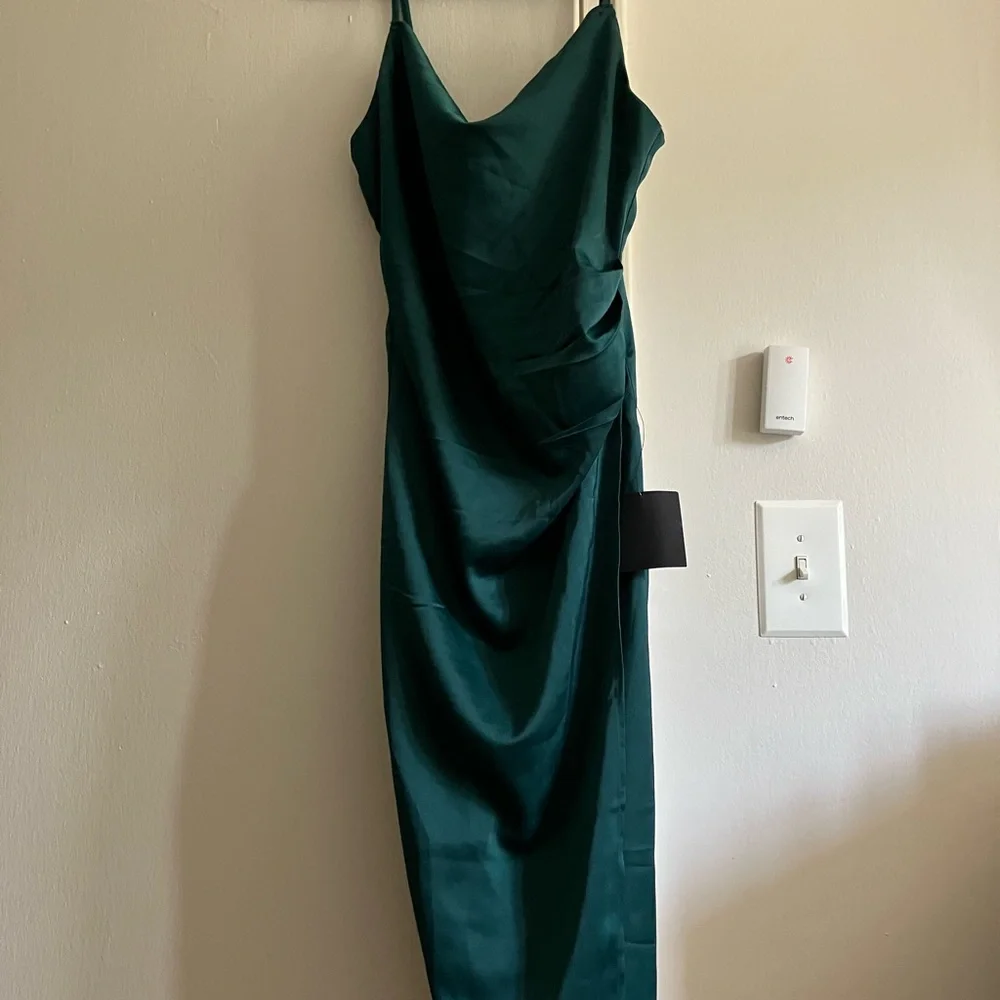 NWT Forest Green Satin Midi Dress - Picture 4 of 4